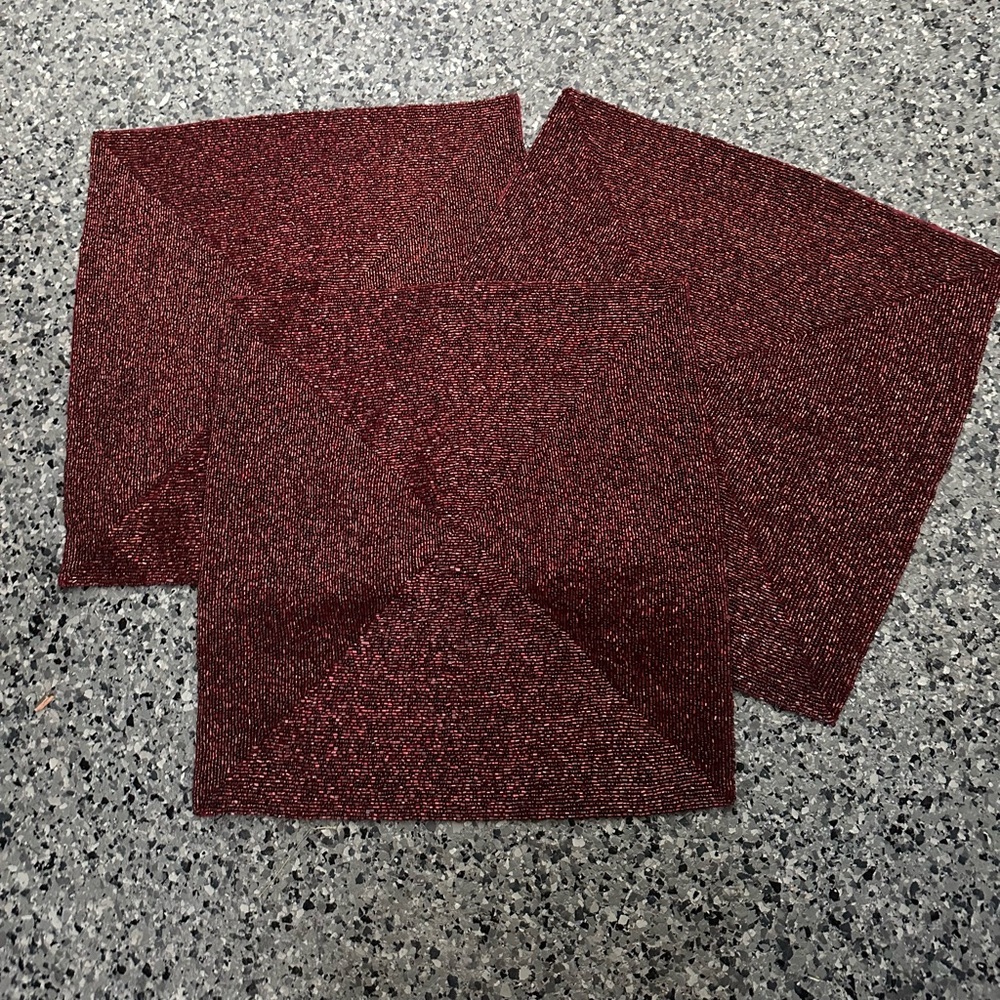 Pottery Barn Red Beaded Square Placemats 15" x 15" Lot of 3 Holiday Christmas